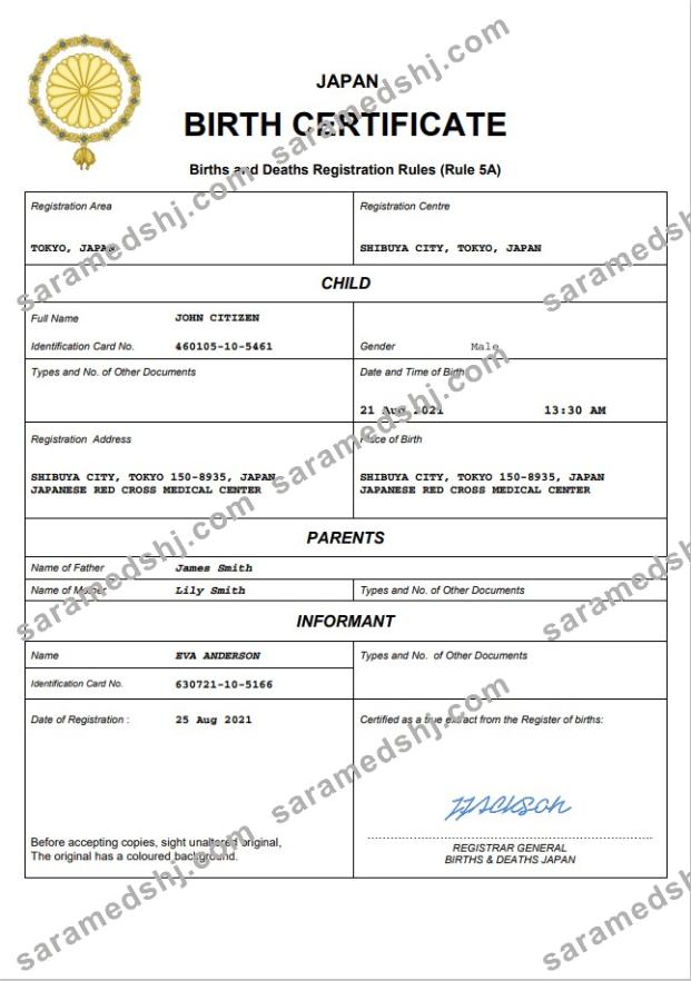 Japan birth certificate Word and PDF template, completely editable